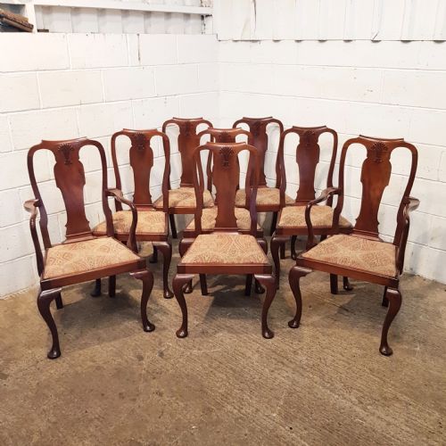 Antique Set Eight Edwardian Mahogany Queen Anne Din8ng Chairs C1900