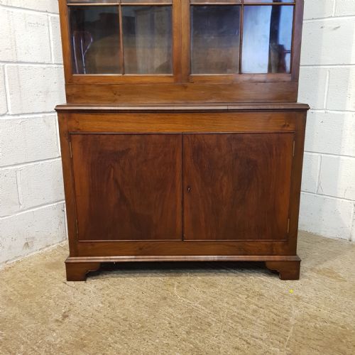 fig 2. ANTIQUE TALL WALNUT GLAZED BOOKCASE ON CUPBOARD C1920