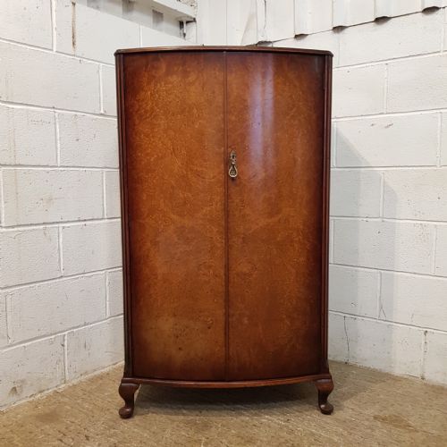 fig 1. ANTIQUE BURR WALNUT BOW FRONT TALLBOY C1920