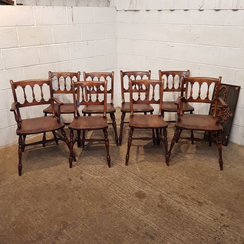 Antique Set Eight Ash & Elm Country Dining Chairs C1920