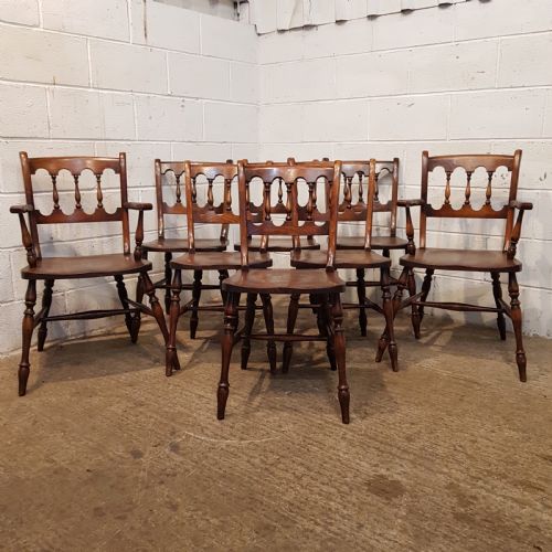 fig 1. ANTIQUE SET EIGHT ASH & ELM COUNTRY DINING CHAIRS C1920