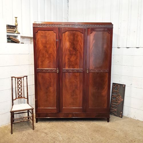 Antique Edwardian Mahogany Triple Wardrobe C1900