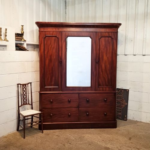 Antique Victorian Mahogany Triple Wardrobe  Press C1880