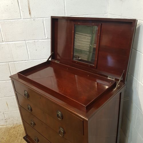 fig 2. ANTIQUE.. MAHOGANY GENTS CHEST OF DRAWERS WITH RAISED MIRRORED DRESSING COMPARTMENT C1920