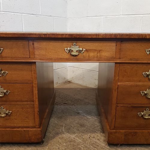 fig 2. ANTIQUE LATE VICTORIAN OAK & BURR OAK TWIN PEDESTAL DESK C1890