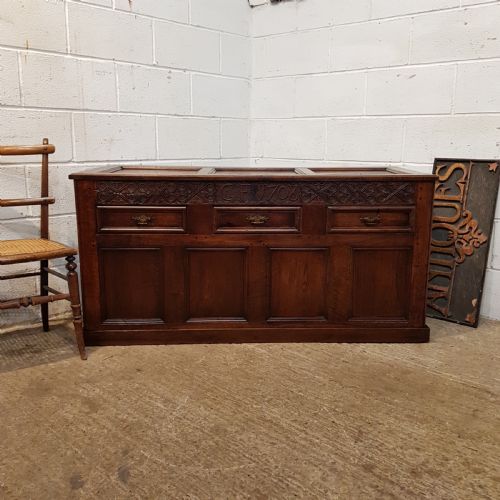 Antique 18th Century Large Carved Oak Coffer ( Initials for Cf 1708)