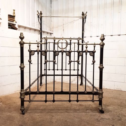 fig 1. ANTIQUE VICTORIAN BRASS AND IRON HALF TESTER DOUBLE BED C1880