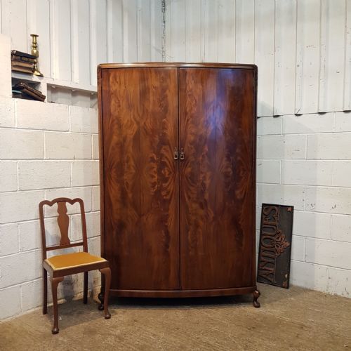 Antique Burr Walnut Bow Front Double Wardrobe C1920