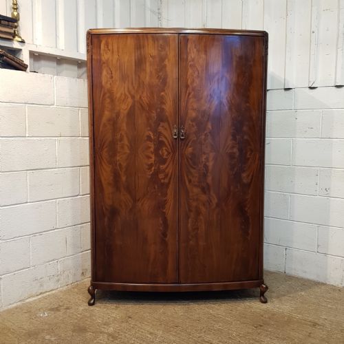 fig 1. ANTIQUE BURR WALNUT BOW FRONT DOUBLE WARDROBE C1920