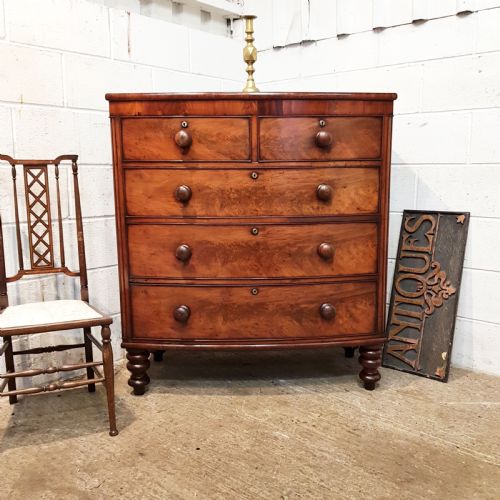 Antique Victorian Mahogany Bow Front Chest of Drawers C1880