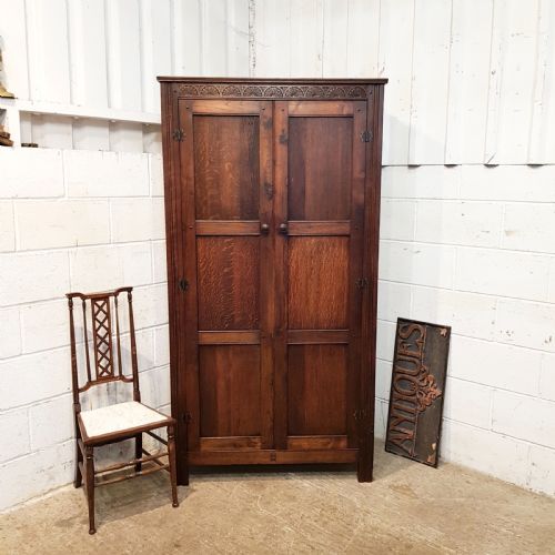 Antique Edwardian Joined Oak Hall Wardrobe C1900