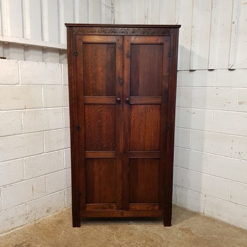 fig 1. ANTIQUE EDWARDIAN JOINED OAK HALL WARDROBE C1900