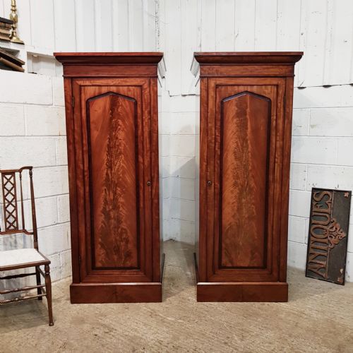 Antique Pair Early Victorian Mahogany Sentry Box Single Wardrobes C1840