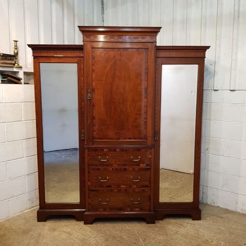 fig 1. ANTIQUE VICTORIAN REGENCY MAHOGANY BREAKFRONT TRIPLE WARDROBE BY MAPLE & CO.C1890