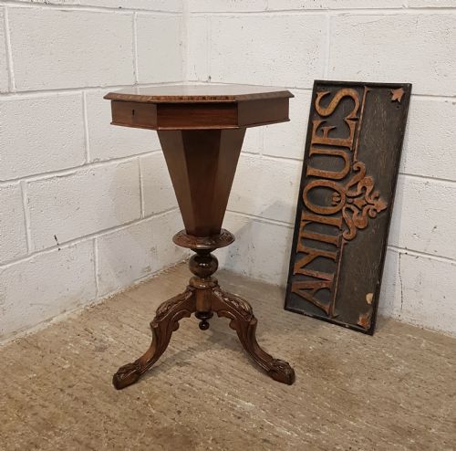 Antique Victorian Walnut Trumpet Workbox C 1880