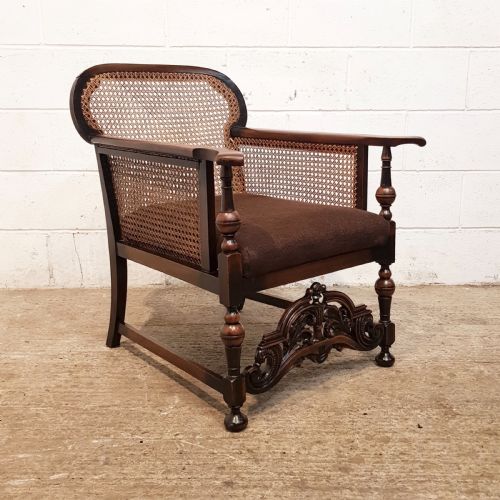 Antique Edwardian Oak Split Cane Berger Armchair C1900