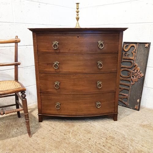 Antique Small Edwardian Oak Bow Front Chest of Drawers C1900