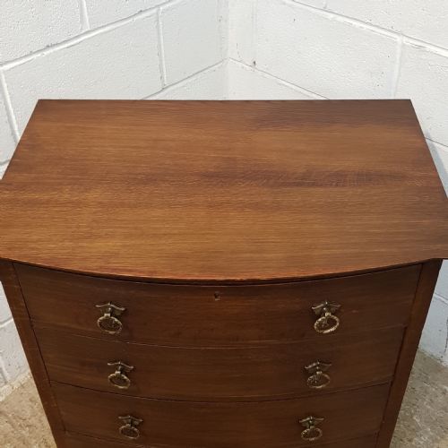 fig 2. ANTIQUE SMALL EDWARDIAN OAK BOW FRONT CHEST OF DRAWERS C1900