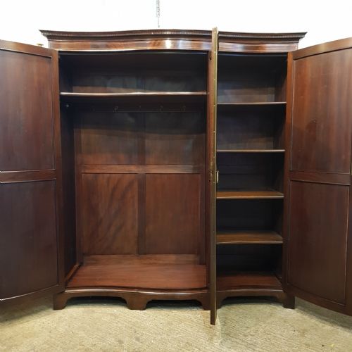 fig 2. ANTIQUE EDWARDIAN MAHOGANY SERPENTINE SHAPE TRIPLE WARDROBE C1900