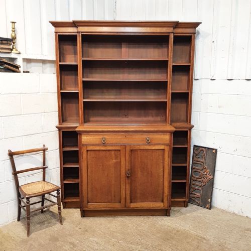 Antique Late Victorian Oak Breakfront Open Bookcase C1890