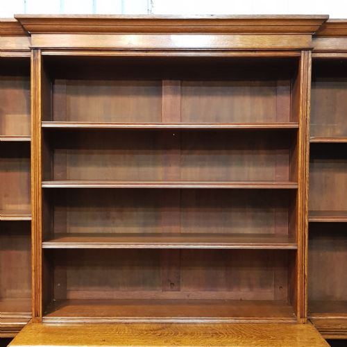 fig 2. ANTIQUE LATE VICTORIAN OAK BREAKFRONT OPEN BOOKCASE C1890