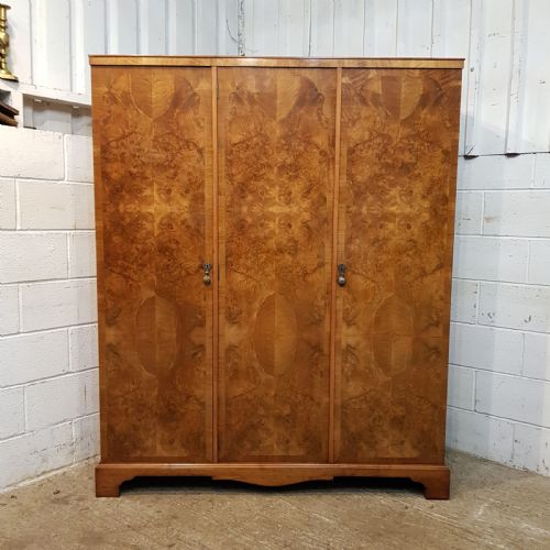fig 1. ANTIQUE BURR WALNUT TRIPLE WARDROBE C1920