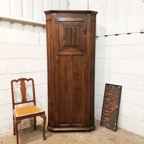 Antique Oak Linen Fold Hall Wardrobe C1920