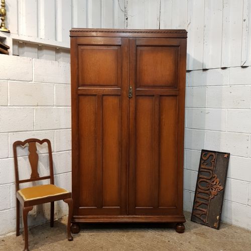 Antique Oak Gents Fitted Double Wardrobe C1920