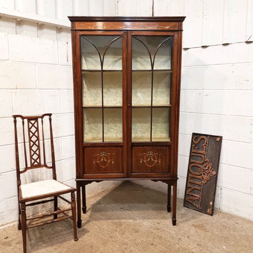 Antique Edwardian Inlaid Mahogany Glazed Display Cabinet C1900