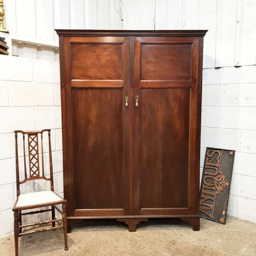 Antique Edwardian Mahogany Gents Fitted Wardrobe C1900