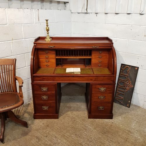 fig 1. ANTIQUE VICTORIAN MAHOGANY CYLINDER DESK C1880