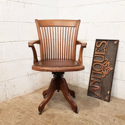 Antique Edwardian Oak Swivel Desk Chair C1900