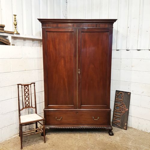Antique Edwardian Chippendale Mahogany Doubke Wardrobe C1900