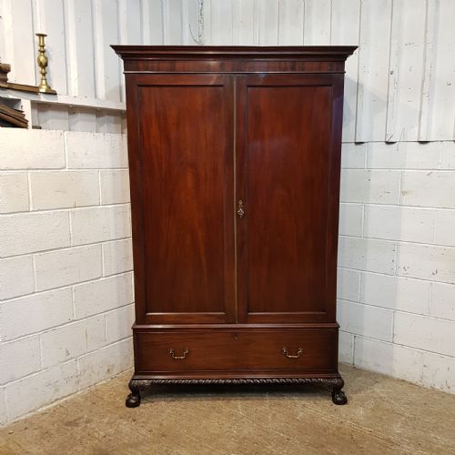fig 1. ANTIQUE EDWARDIAN CHIPPENDALE MAHOGANY DOUBKE WARDROBE C1900