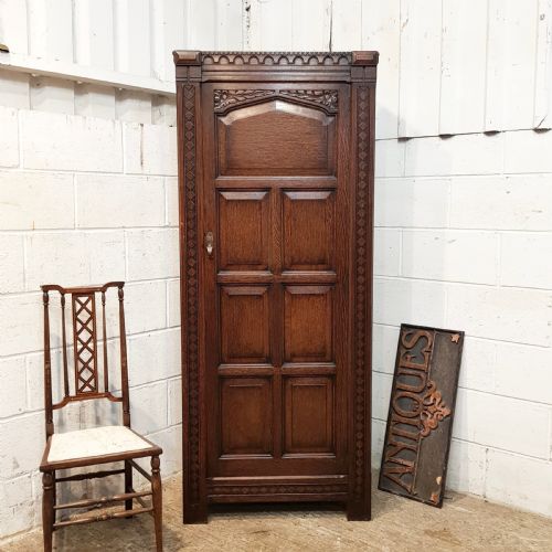 Antique Carved Oak Hall Wardrobe C1920