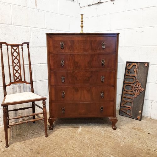 Antique Burr Walnut Chest of Drawers  C1920