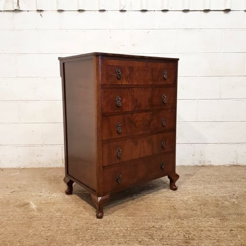 fig 1. ANTIQUE BURR WALNUT CHEST OF DRAWERS  c1920