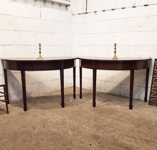 Antique Pair Edwardian Mahogany Demi Lune Side Tables C1900