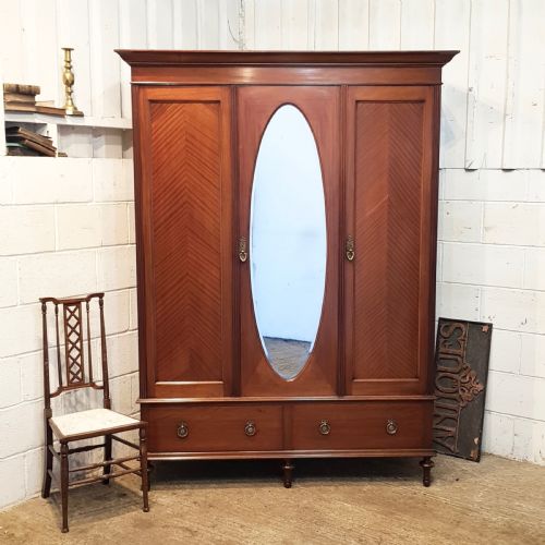 Antique Edwardian Mahogany Triple Wardrobe C1900