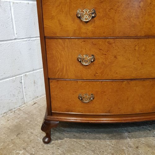 fig 2. ANTIQUE BURR WALNUT BOW FRONT CHEST OF DRAWERS C1920