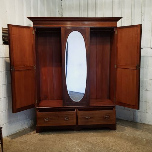 fig 2. ANTIQUE EDWARDIAN MAHOGANY INLAID DOUBLE WARDROBE C1900
