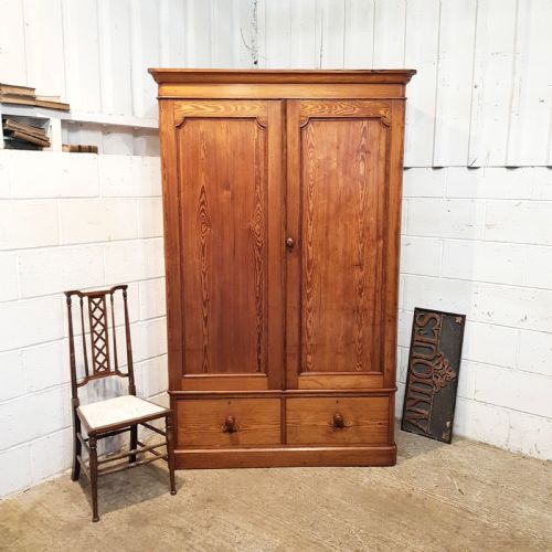 Antique Victorian  Pitch Pine Double Wardrobe C1880