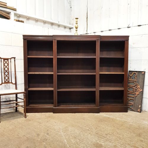 Antique Late Victorian Oak Breakfront Open Bookcase C1890