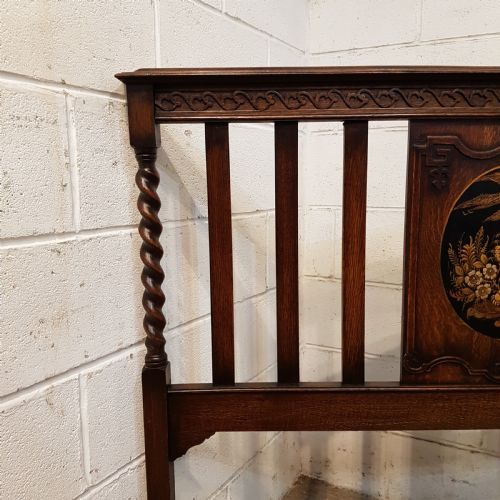 fig 1. ANTIQUE CARVED OAK DOUBLE BED WITH JAPANNED OVAL PANELS C1920.