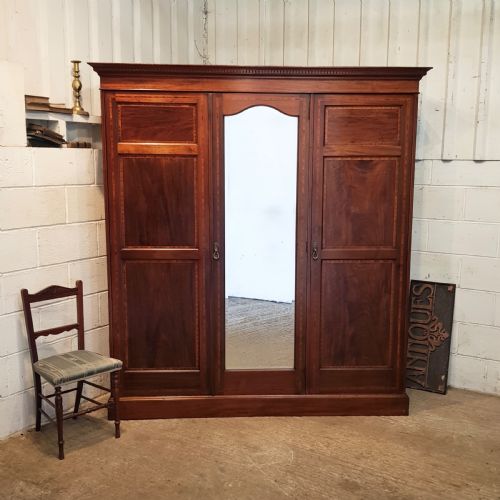 Antique Edwardian Mahogany Triple Wardrobe C1900