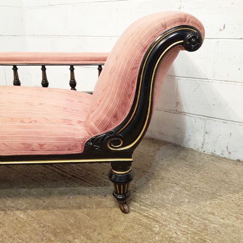 fig 2. ANTIQUE LATE VICTORIAN EBONISED & GILT FRAMED CHAISE LONGUE C1890