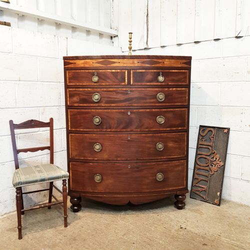 Antique Regency Mahogany Inlaid Large Bow Front Chest of Drawers C1820