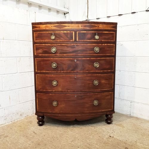 fig 2. ANTIQUE REGENCY MAHOGANY INLAID LARGE BOW FRONT CHEST OF DRAWERS C1820