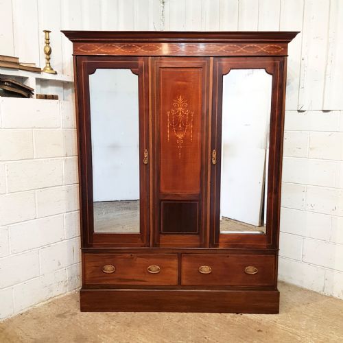 fig 1. ANTIQUE EDWARDIAN INLAID MAHOGANY DOUBLE WARDROBE C1900