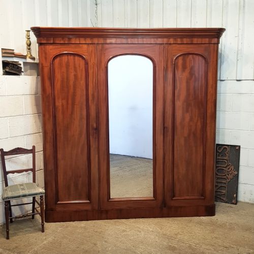 Antique Victorian Mahogany Triple Wardrobe C1880
